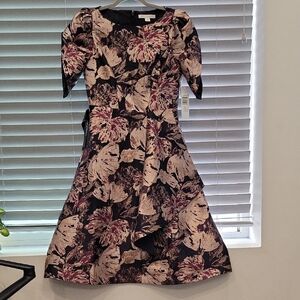 Kay Unger Pink Flutter Sleeve Fit and Flare Dress